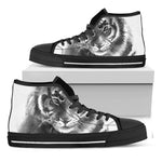 Monochrome Watercolor White Tiger Print Black High Top Shoes
