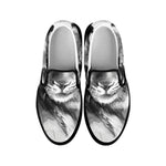 Monochrome Watercolor White Tiger Print Black Slip On Shoes