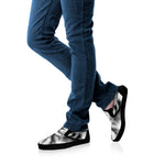 Monochrome Watercolor White Tiger Print Black Slip On Shoes