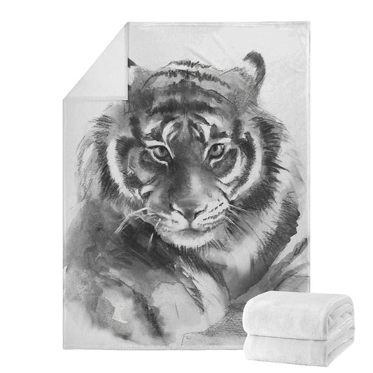 Monochrome Watercolor White Tiger Print Blanket