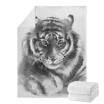 Monochrome Watercolor White Tiger Print Blanket