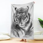 Monochrome Watercolor White Tiger Print Blanket