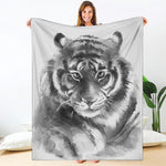Monochrome Watercolor White Tiger Print Blanket