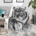 Monochrome Watercolor White Tiger Print Blanket