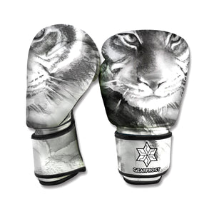 Monochrome Watercolor White Tiger Print Boxing Gloves