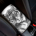 Monochrome Watercolor White Tiger Print Car Center Console Cover