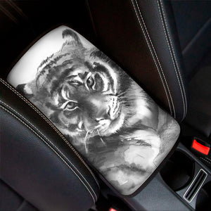 Monochrome Watercolor White Tiger Print Car Center Console Cover