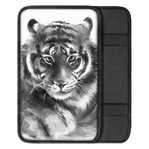 Monochrome Watercolor White Tiger Print Car Center Console Cover