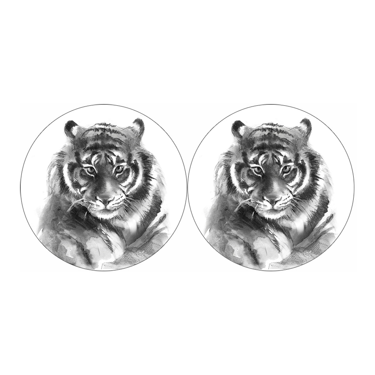 Monochrome Watercolor White Tiger Print Car Coasters