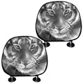 Monochrome Watercolor White Tiger Print Car Headrest Covers