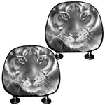 Monochrome Watercolor White Tiger Print Car Headrest Covers