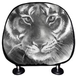 Monochrome Watercolor White Tiger Print Car Headrest Covers