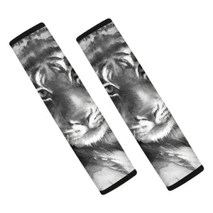 Monochrome Watercolor White Tiger Print Car Seat Belt Covers