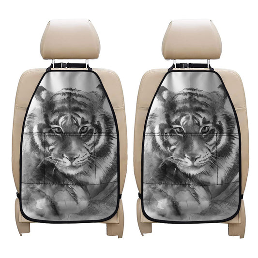 Monochrome Watercolor White Tiger Print Car Seat Organizers