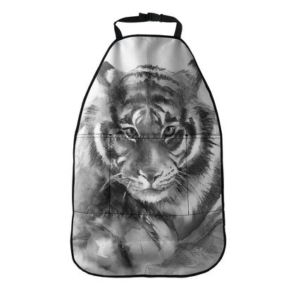 Monochrome Watercolor White Tiger Print Car Seat Organizers