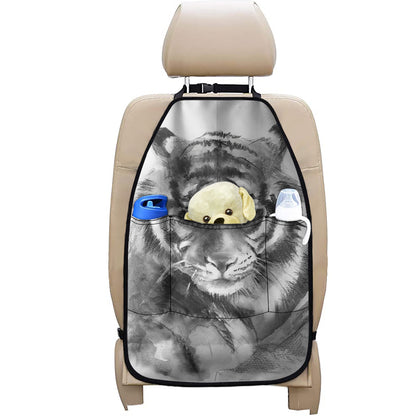 Monochrome Watercolor White Tiger Print Car Seat Organizers