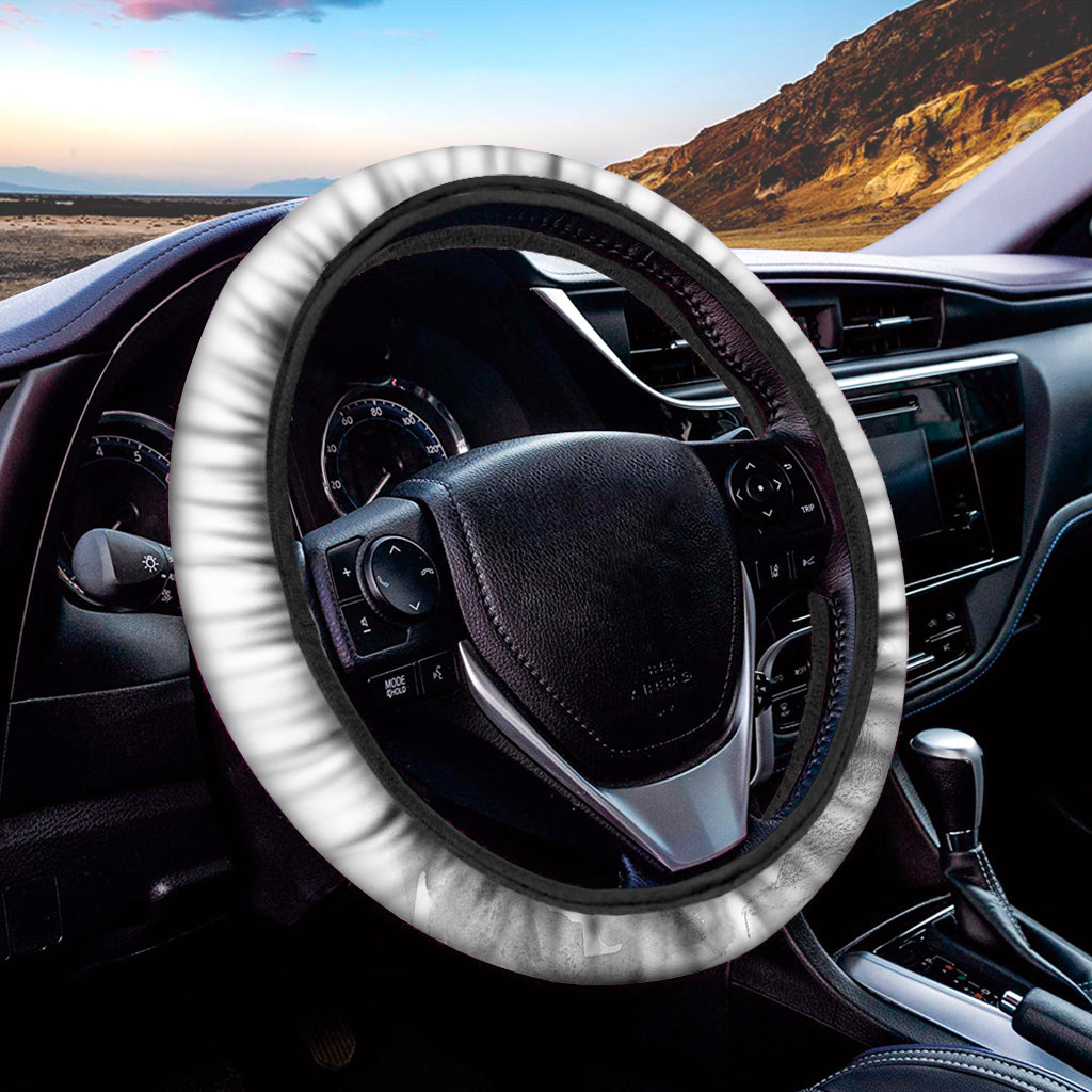 Monochrome Watercolor White Tiger Print Car Steering Wheel Cover