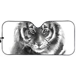 Monochrome Watercolor White Tiger Print Car Sun Shade