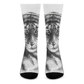 Monochrome Watercolor White Tiger Print Crew Socks