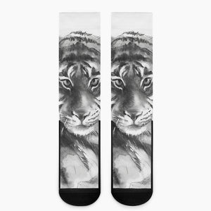 Monochrome Watercolor White Tiger Print Crew Socks