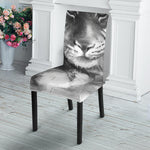 Monochrome Watercolor White Tiger Print Dining Chair Slipcover