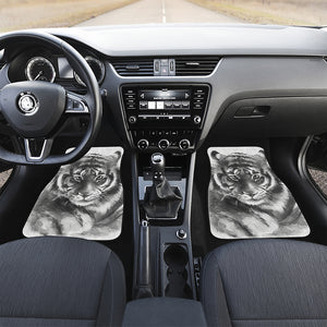 Monochrome Watercolor White Tiger Print Front and Back Car Floor Mats