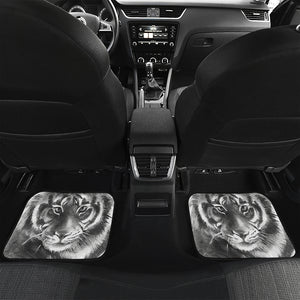 Monochrome Watercolor White Tiger Print Front and Back Car Floor Mats