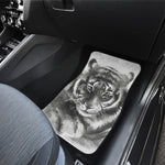 Monochrome Watercolor White Tiger Print Front and Back Car Floor Mats