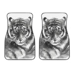 Monochrome Watercolor White Tiger Print Front Car Floor Mats