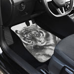 Monochrome Watercolor White Tiger Print Front Car Floor Mats