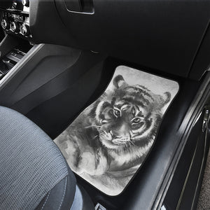 Monochrome Watercolor White Tiger Print Front Car Floor Mats