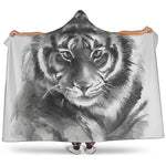 Monochrome Watercolor White Tiger Print Hooded Blanket