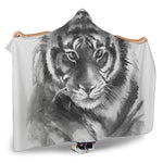 Monochrome Watercolor White Tiger Print Hooded Blanket