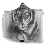 Monochrome Watercolor White Tiger Print Hooded Blanket