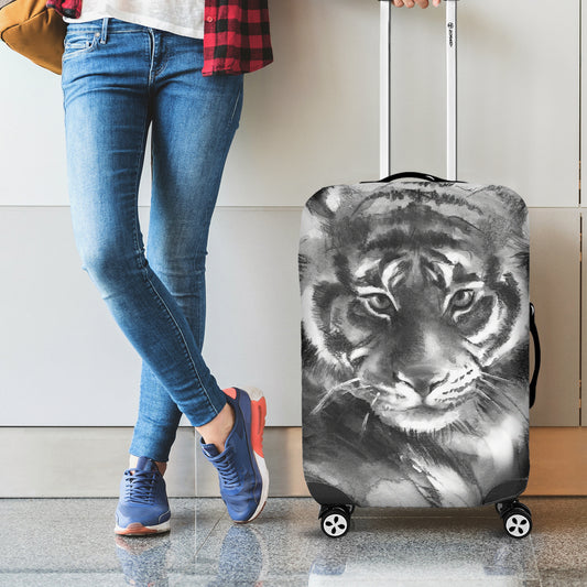 Monochrome Watercolor White Tiger Print Luggage Cover