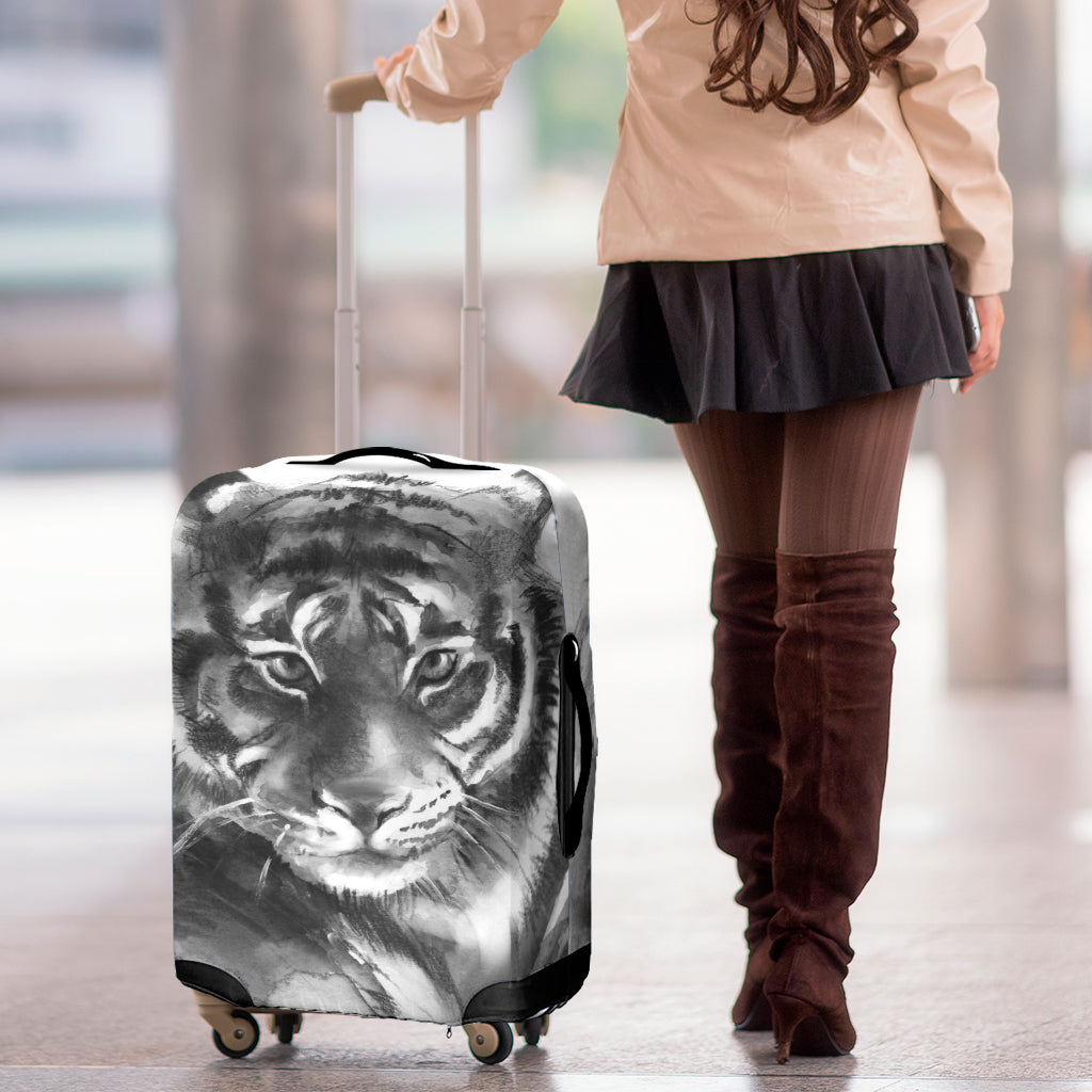 Monochrome Watercolor White Tiger Print Luggage Cover