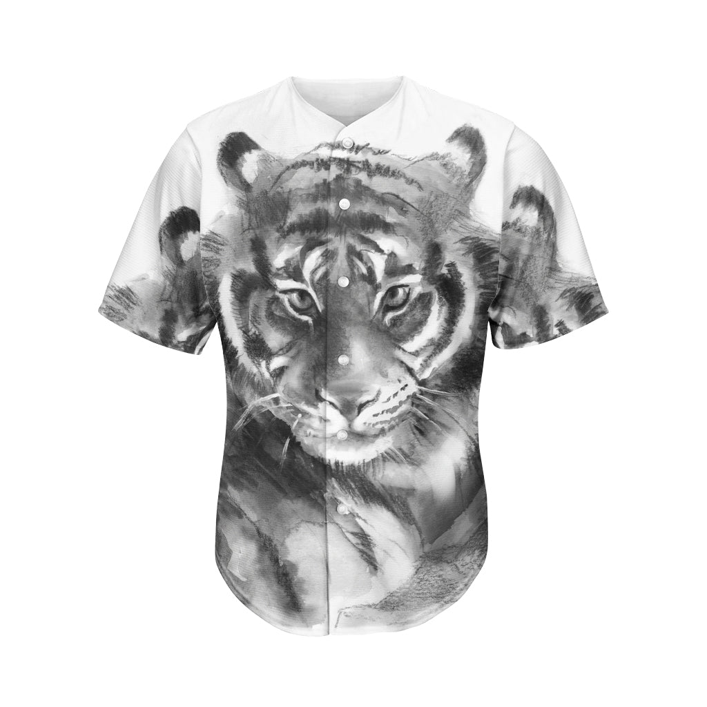 Monochrome Watercolor White Tiger Print Men's Baseball Jersey