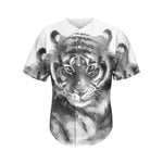 Monochrome Watercolor White Tiger Print Men's Baseball Jersey