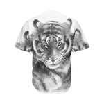 Monochrome Watercolor White Tiger Print Men's Baseball Jersey