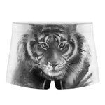 Monochrome Watercolor White Tiger Print Men's Boxer Briefs