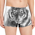 Monochrome Watercolor White Tiger Print Men's Boxer Briefs