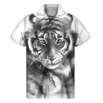 Monochrome Watercolor White Tiger Print Men's Short Sleeve Shirt