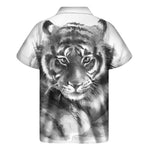Monochrome Watercolor White Tiger Print Men's Short Sleeve Shirt