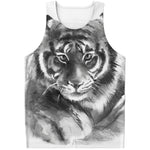 Monochrome Watercolor White Tiger Print Men's Tank Top