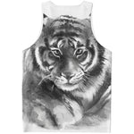 Monochrome Watercolor White Tiger Print Men's Tank Top
