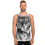Monochrome Watercolor White Tiger Print Men's Tank Top