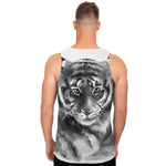 Monochrome Watercolor White Tiger Print Men's Tank Top