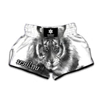 Monochrome Watercolor White Tiger Print Muay Thai Boxing Shorts