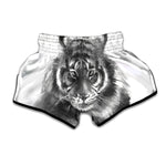 Monochrome Watercolor White Tiger Print Muay Thai Boxing Shorts