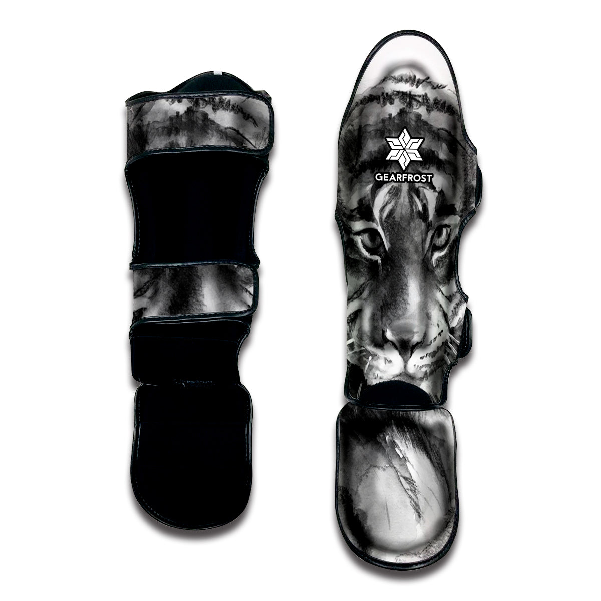 Monochrome Watercolor White Tiger Print Muay Thai Shin Guard